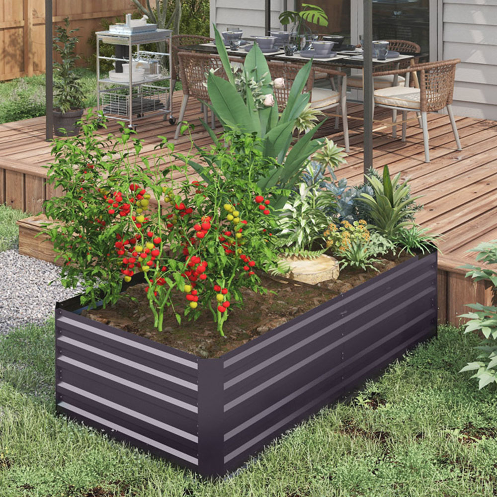 Outsunny Dark Grey Galvanised Steel Outdoor Raised Garden Bed with Reinforced Rods Image 2