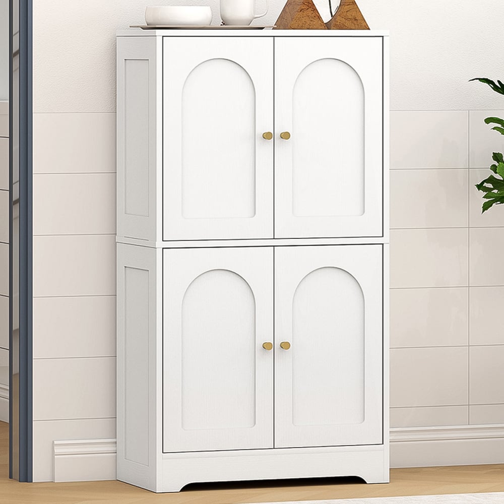 HOMCOM 4 Door White Arched Kitchen Cupboard Image 1