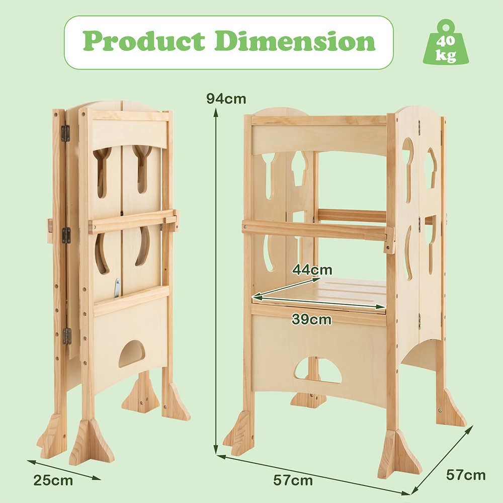 Costway Natural Kids Foldable and Adjustable Step Stool Image 9