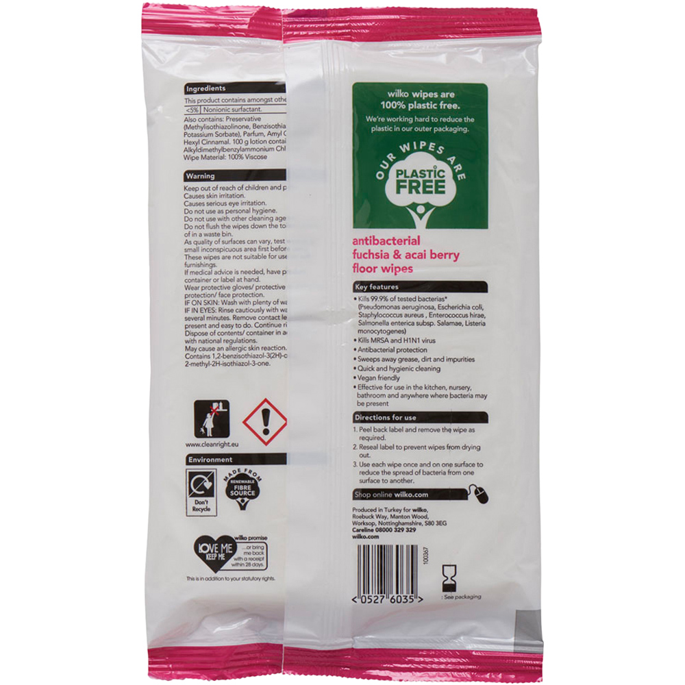 Wilko Fuchsia and Acai Berry Antibacterial Floor Wipes 15 Pack Image 3