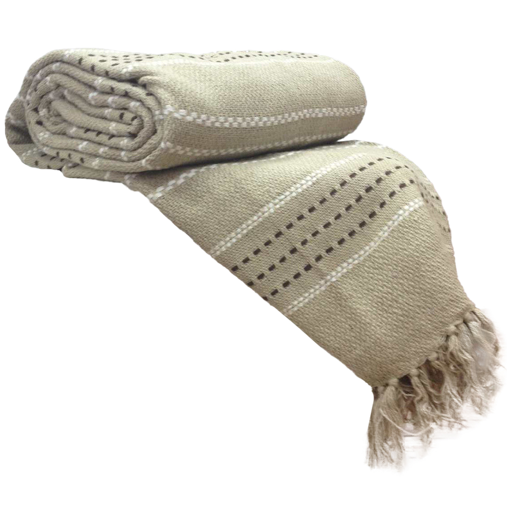 Rapport Home Natural Stitch Strip Woven Cotton Throw 254 x 254cm Image 1