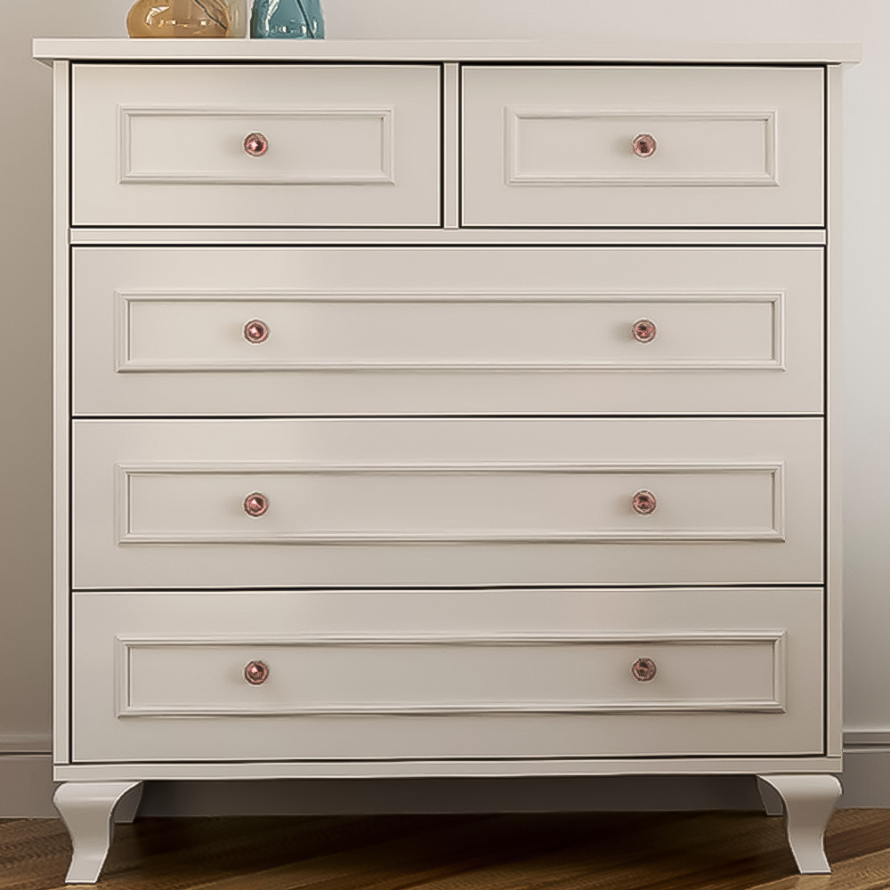 Evu GISELLE 5 Drawer White Chest of Drawers Image 1