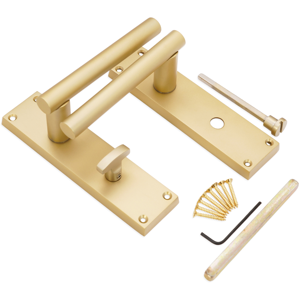 Spira Brass Jura Satin Brass Lever on Backplate Bathroom Door Handle 2 Pack Image 3