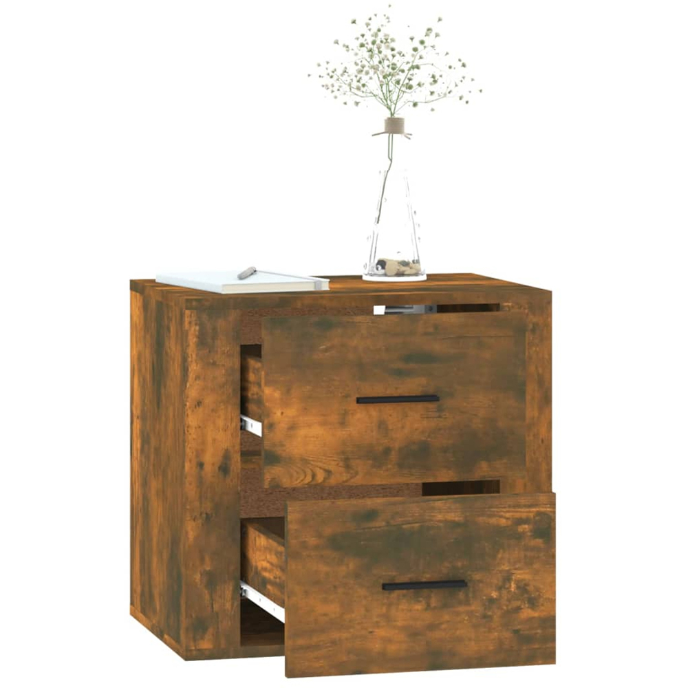 vidaXL 2 Drawer Smoked Oak Wall Mounted Bedside Cabinet Image 3