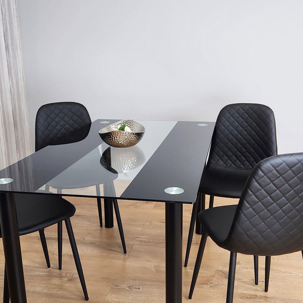 Portland Glass and Leather 4 Seater Dining Set Black Image 4
