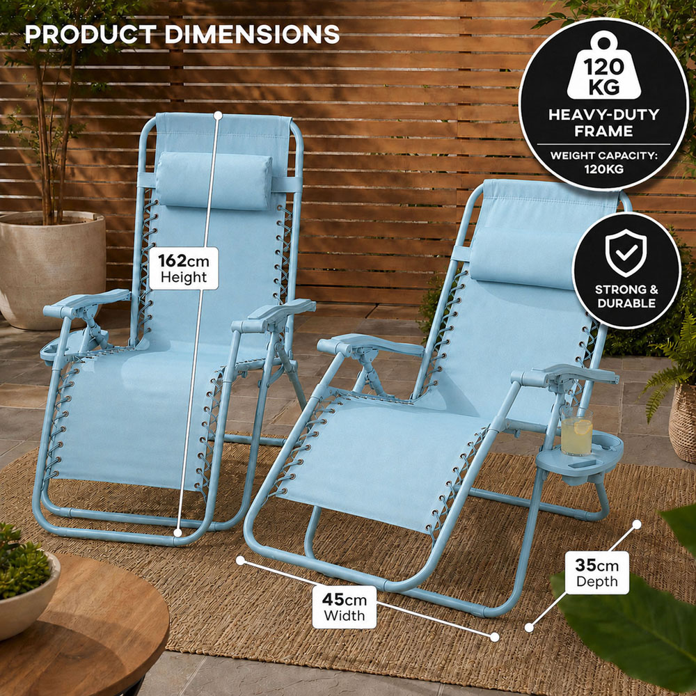 Neo Set of 2 Blue Zero Gravity Reclining Foldable Sun Loungers Image 7