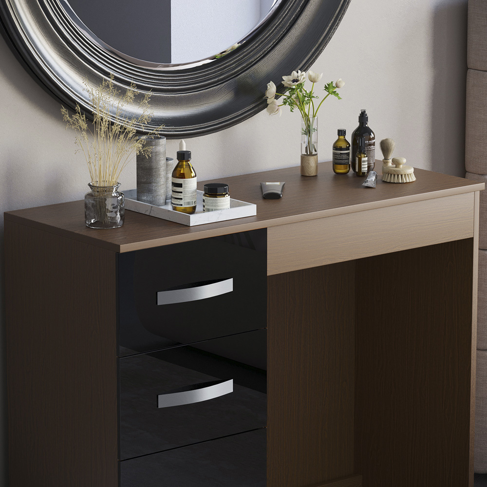 Vida Designs Hulio 3 Drawer Walnut and Black Dressing Table Image 3