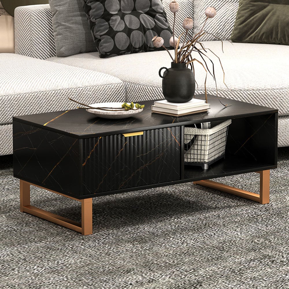 HOMCOM Single Drawer Black Coffee Table Image 1