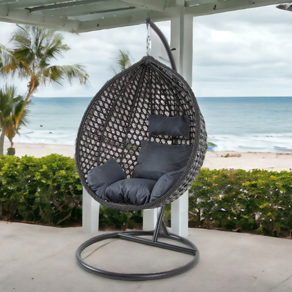 Outdoor Living The Onyx Black Hanging Swing Large Egg Chair with Cushions Image 1