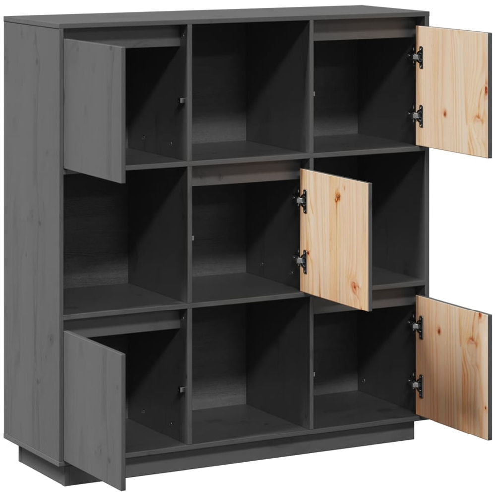 vidaXL 5 Door 4 Open Shelf Grey Solid Wood Pine Highboard Image 7