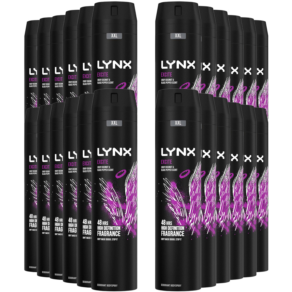 Lynx Excite Black Pepper and Crisp Coconut 48H Protection Deodorant Body Spray 250ml 24 Pack Image 1
