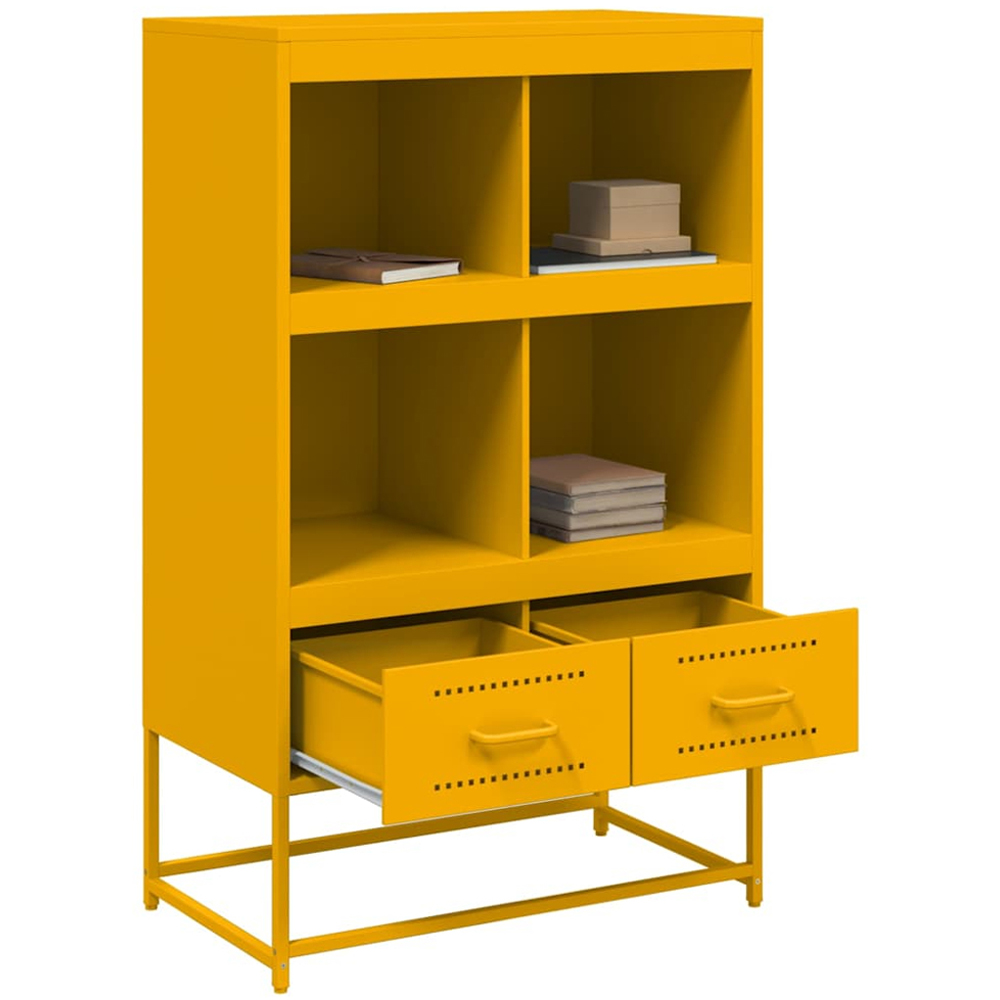 vidaXL 2 Drawer 4 Open Shelf Mustard Yellow Steel Highboard Image 3