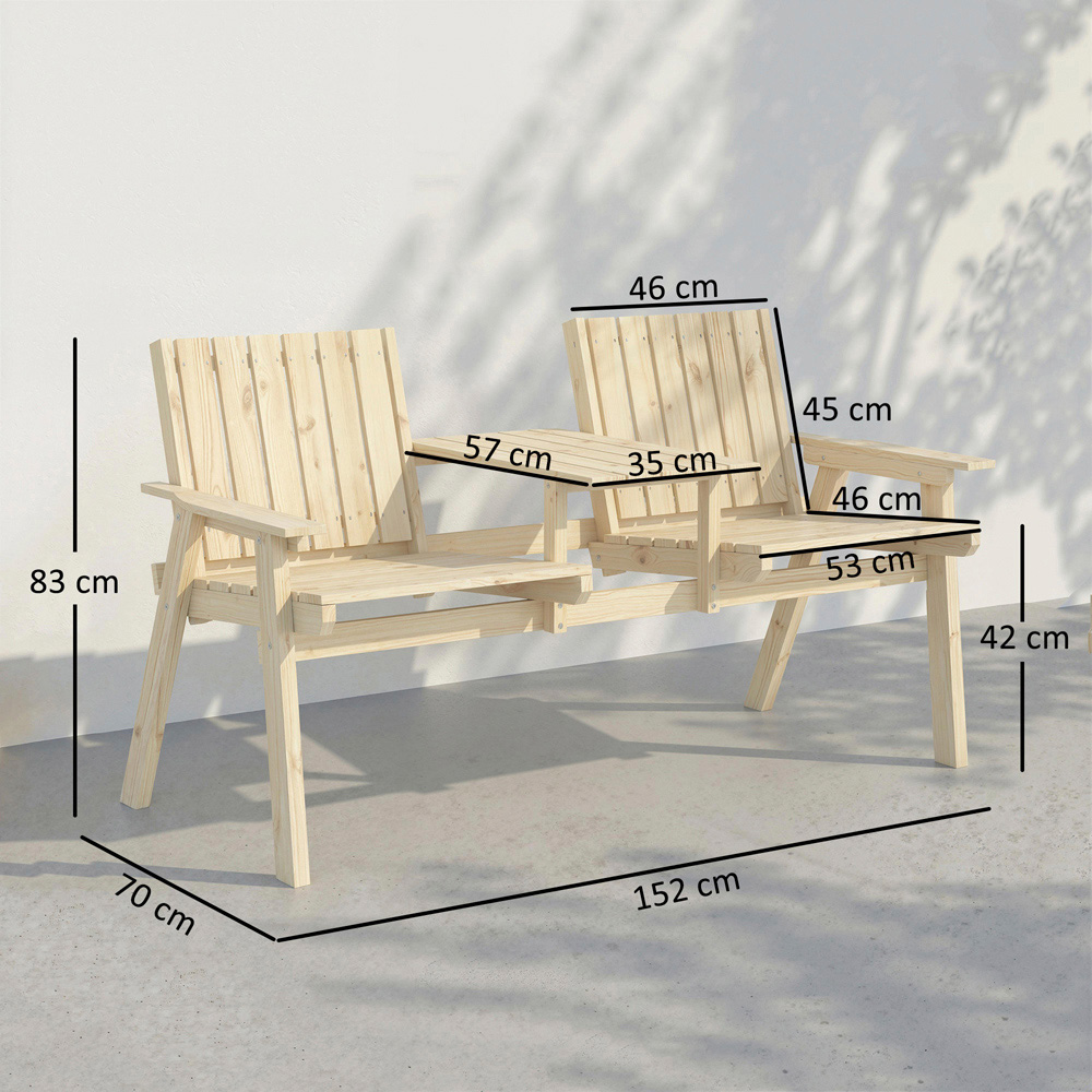 Outsunny 2 Seater Natural Wooden Garden Loveseat with Centre Table and Parasol Hole Image 8