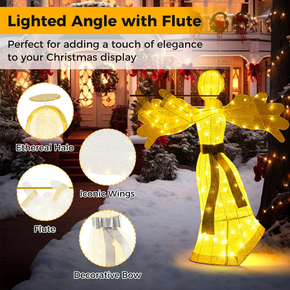 Costway 100 Warm White LED Angel Christmas Decoration 4.9ft Image 6
