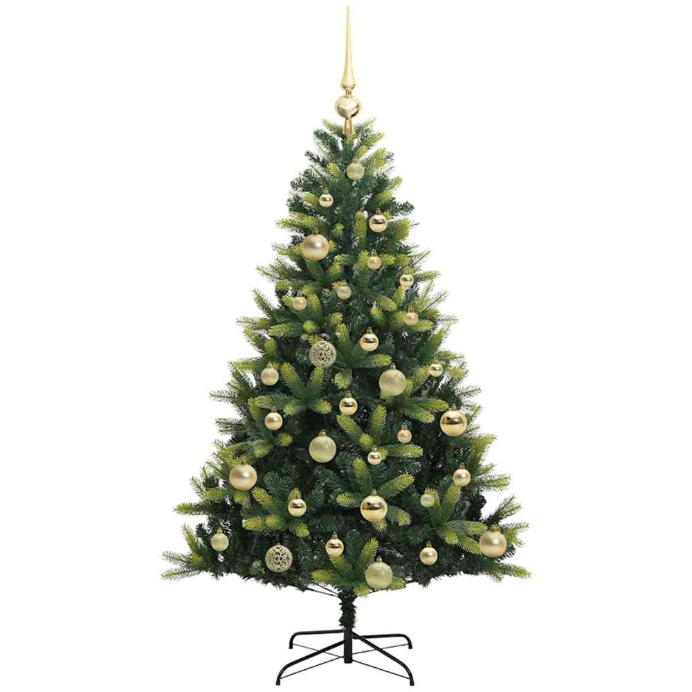 vidaXL Pre-Lit Gold Baubles Green Artificial Hinged Christmas Tree 4ft Image 4