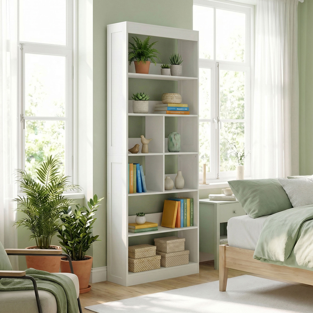 HOMCOM 6-Tier White Anti-Tipping Bookcase Image 2