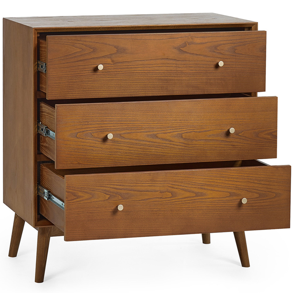 Julian Bowen Lowry 3 Drawer Cherry Ash Wood Chest of Drawers Image 5