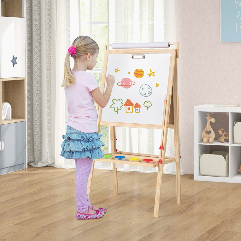 Costway Kids Natural Double Sided Height Adjustable Wooden Art Easel Image 3