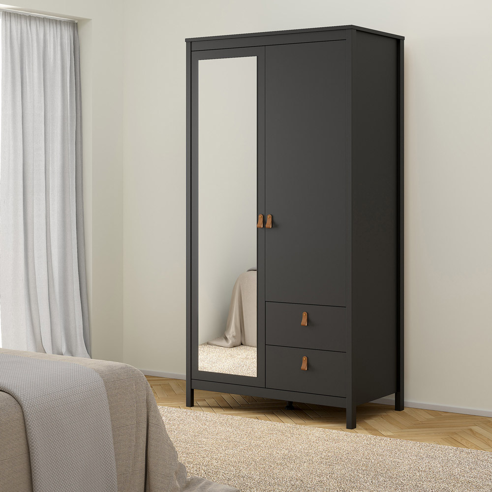 Florence Barcelona 2 Door 2 Drawer Matt Black Mirrored Wardrobe Image 6