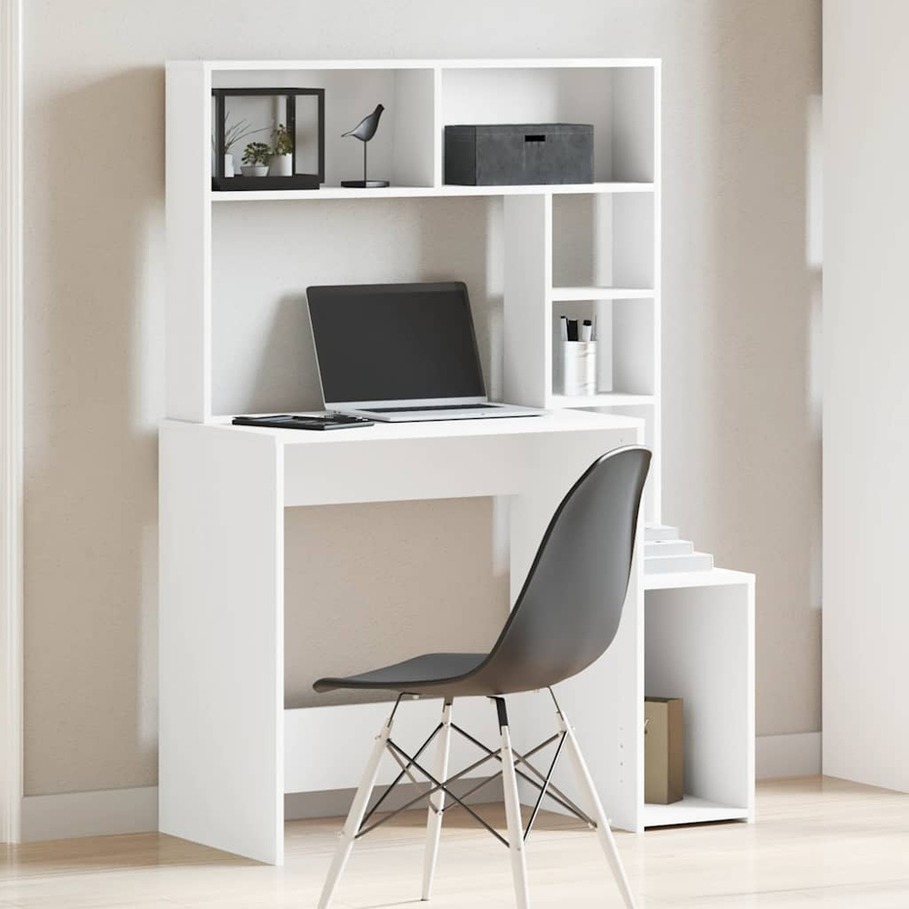 vidaXL 6 Shelf Study Desk White Image 7
