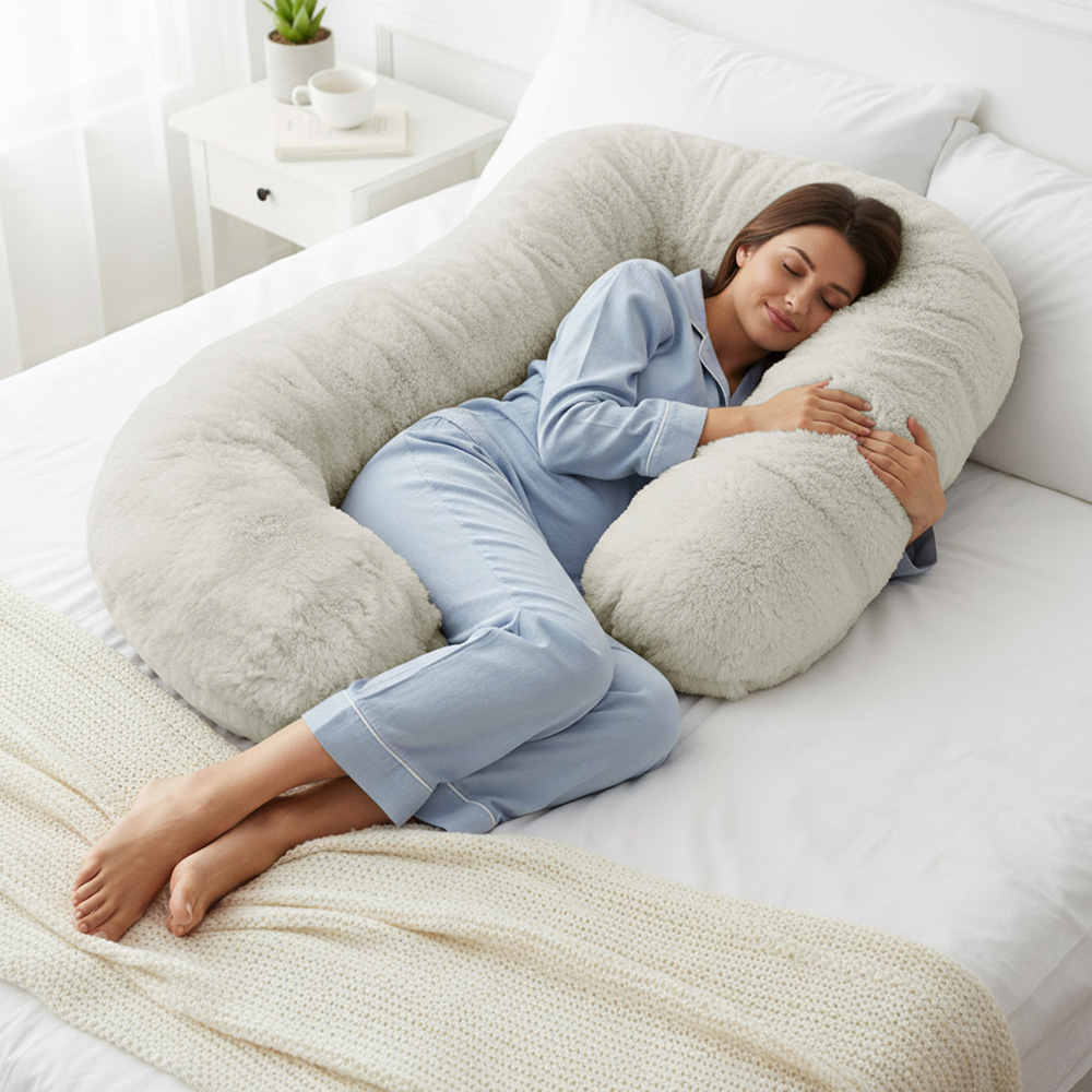 Sweet Dreams Alpine Cream Faux Fur Maternity Pillow 135 x 75cm Image 2