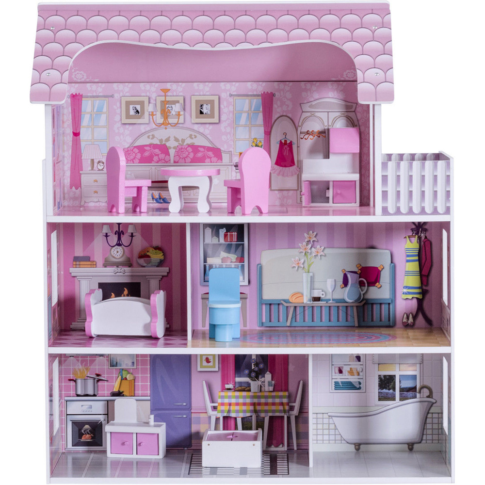 Costway Wooden Dolls House Playset with Furniture and Accessories Image 4