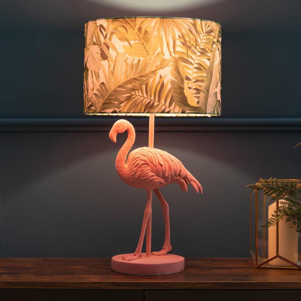 ValueLights Flo Jungle Shade Pink Velvet Flamingo LED Table Lamp Image 2
