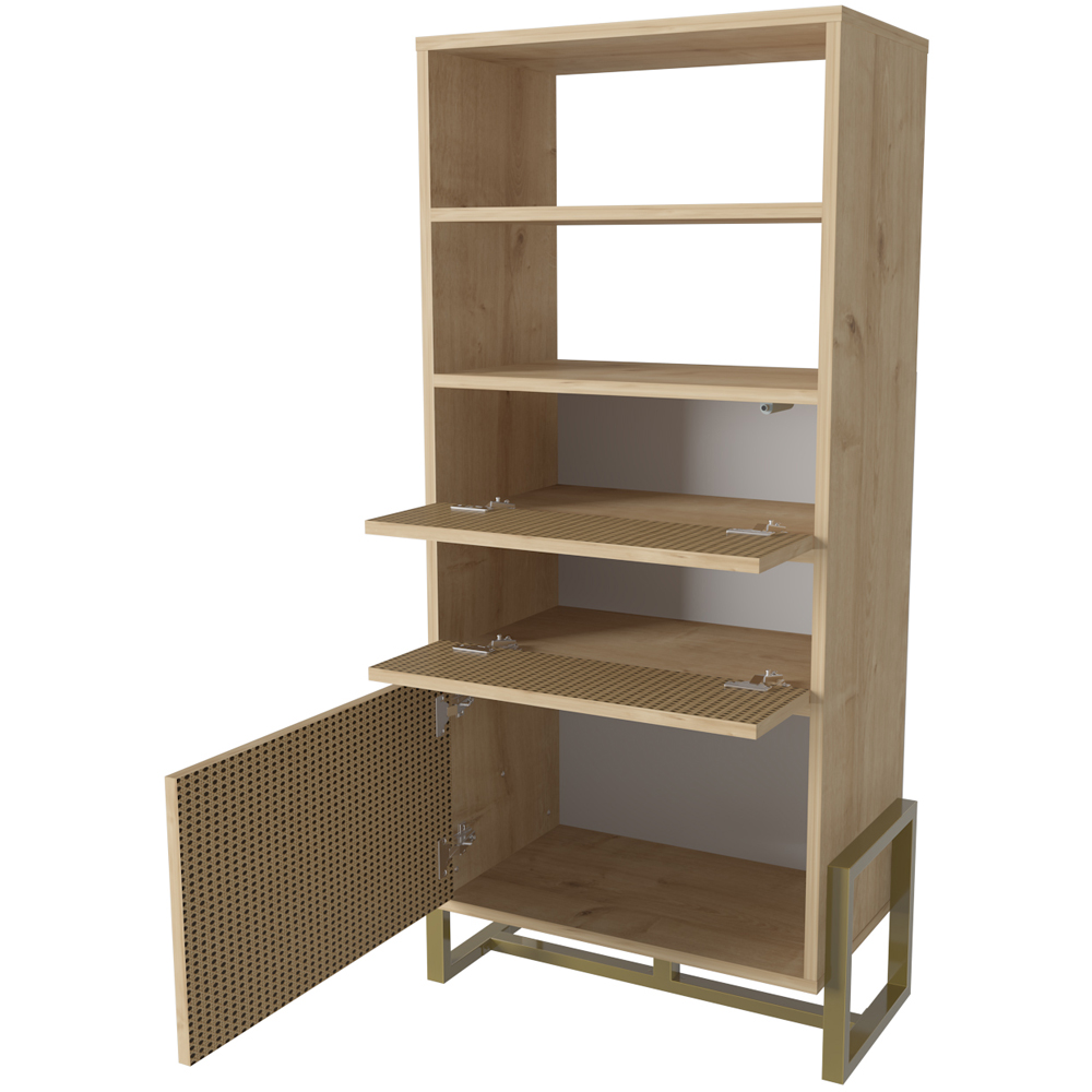 Decorotika Utopie 3 Door 2 Shelf Oak and Rattan Modern Bookshelf Image 3