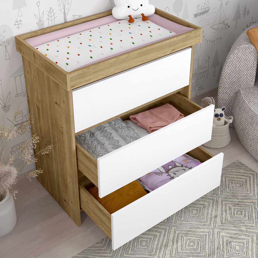 Kudl 3 Drawer White and Oak Baby Changing Table Image 5