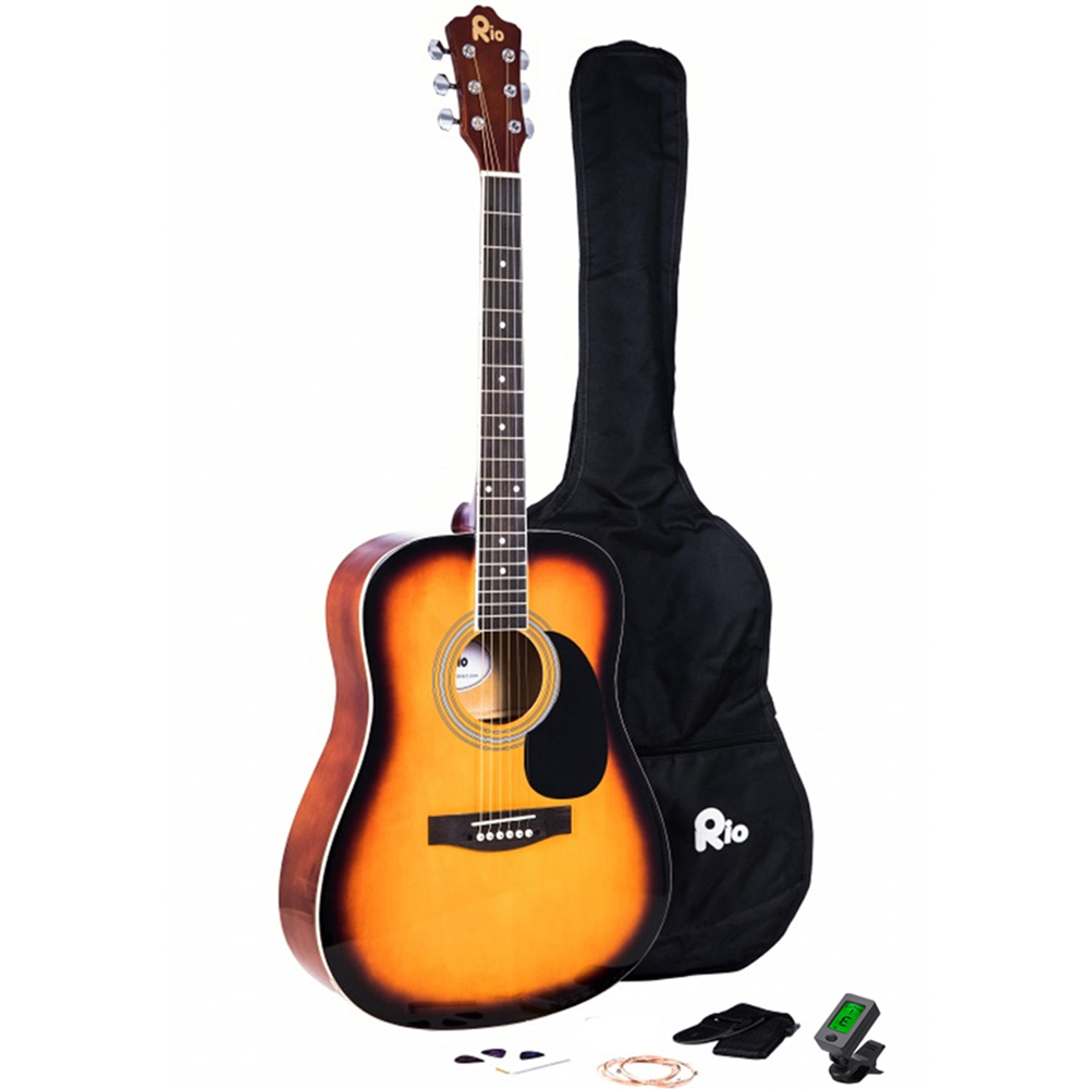 Rio 4/4 Size 41" Dreadnought Acoustic Guitar Package for Beginners - Sunburst Image 1