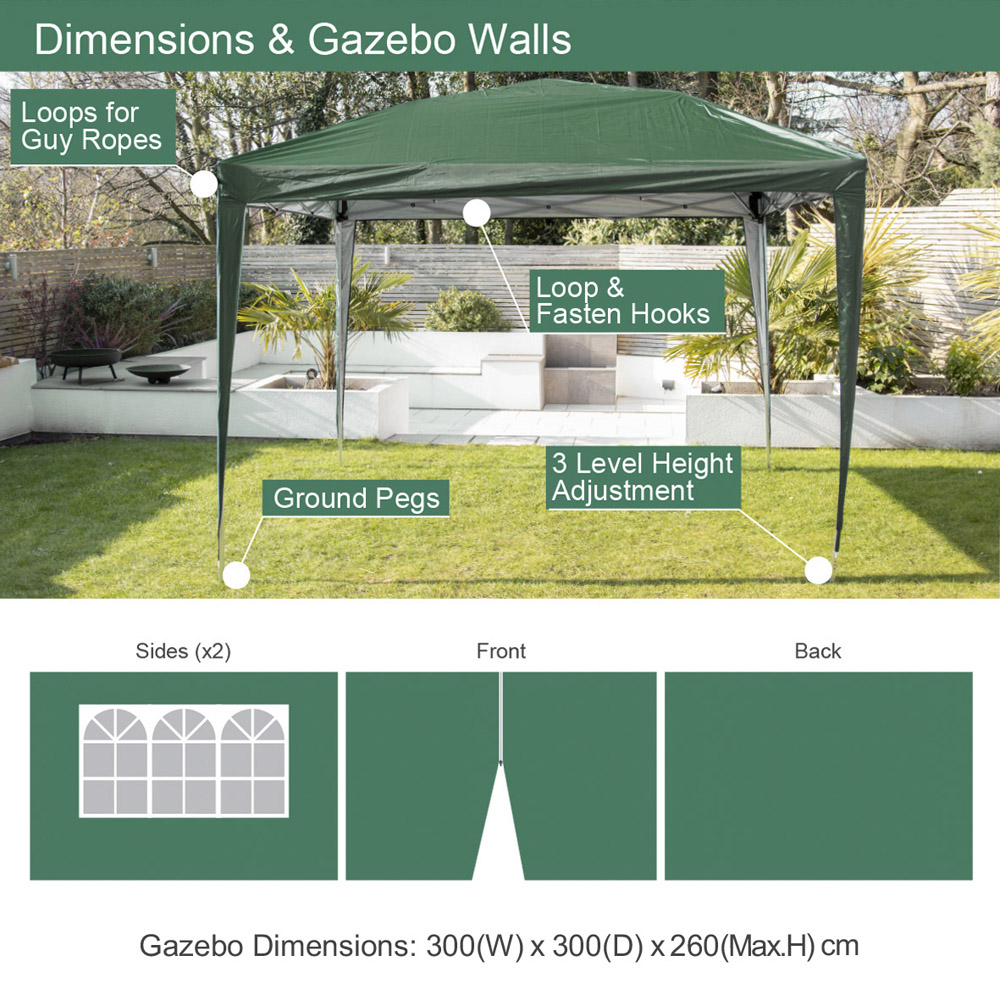 GardenKraft 3 x 3m Dark Green Aluminium Pop Up Gazebo Image 4