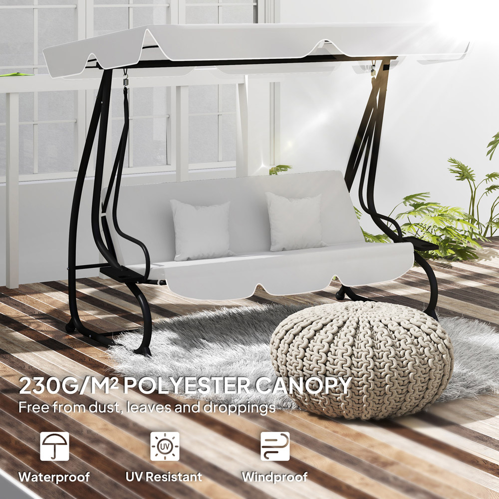 Outsunny 3 Seater Light Grey Waterproof Garden Swing Canopy Replacement Image 4