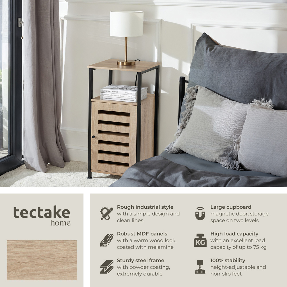 Tectake Durham Single Door Single Shelf Sonoma Oak Bedside Table Image 3