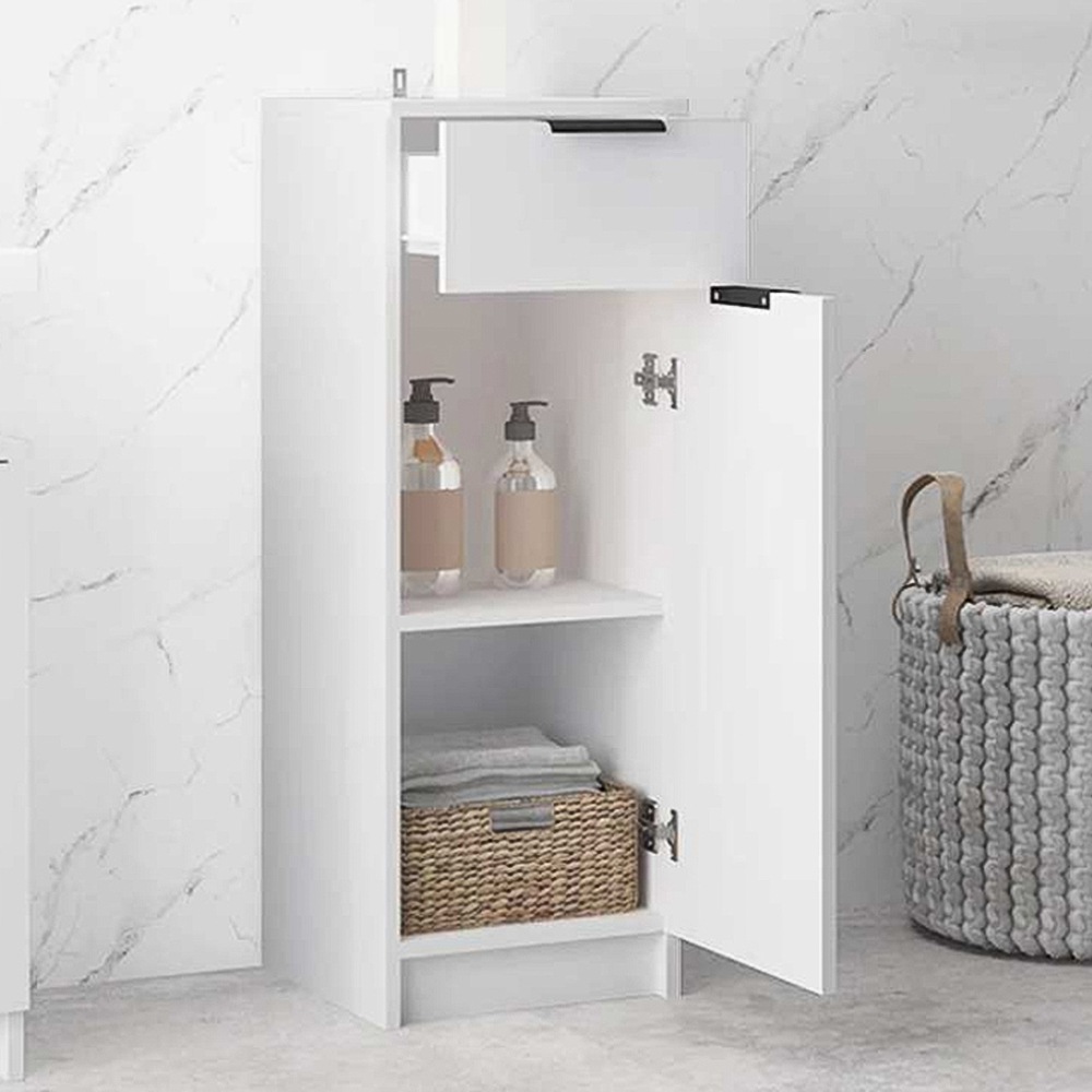 vidaXL Single Door Single Drawer White Narrow Bathroom Cabinet Image 1
