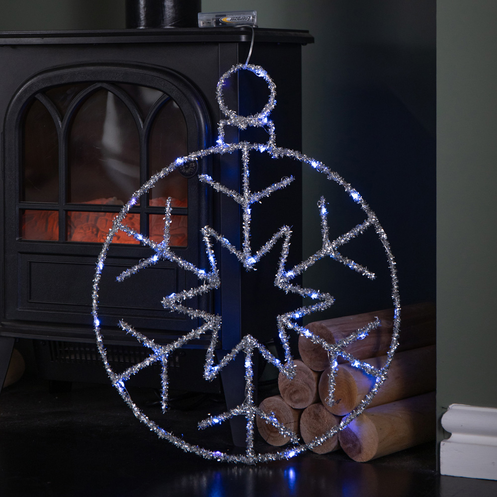 Samuel Alexander Blue Twinkling LED Light Up Silver Snowflake Ball Hanging Christmas Decoration Image 6