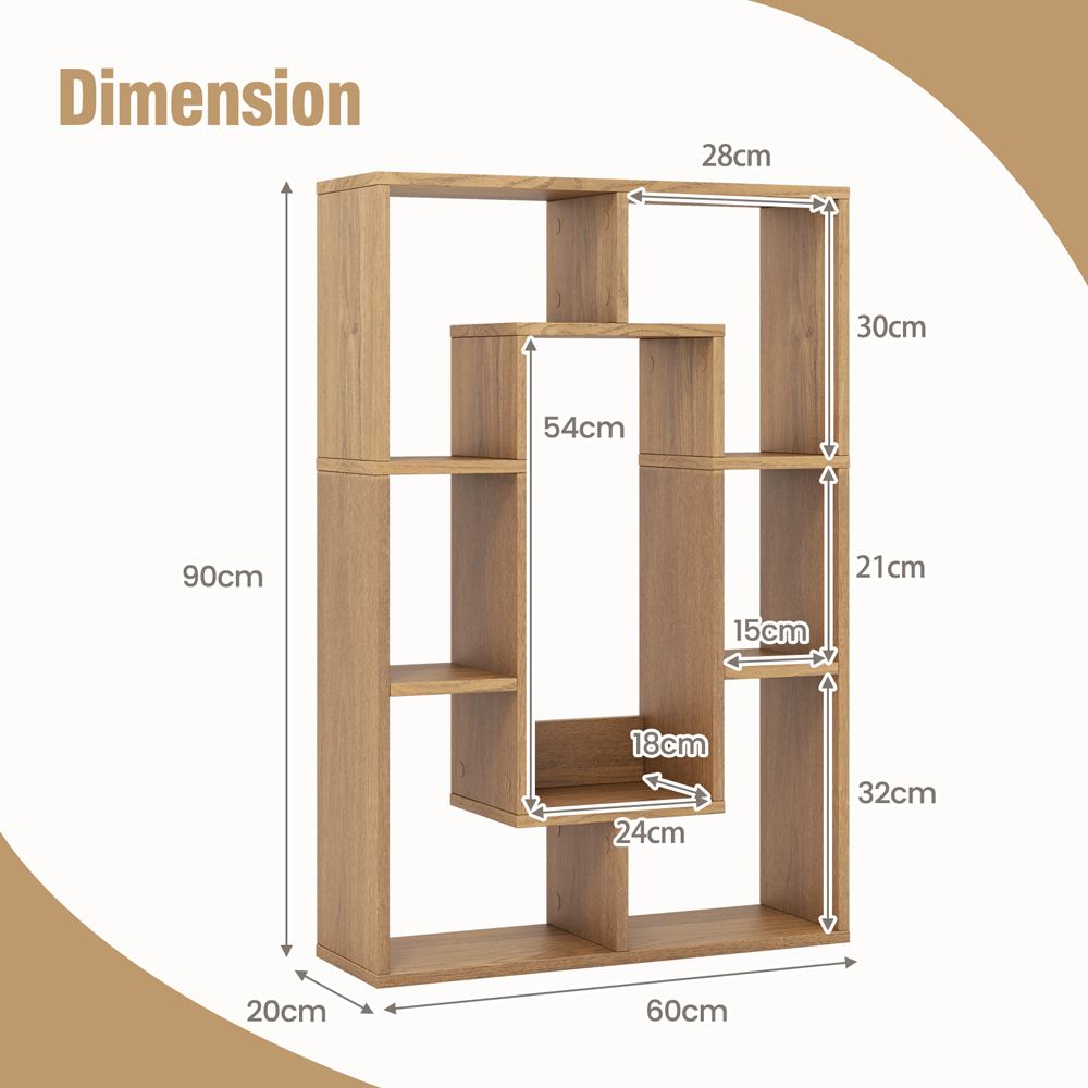 Costway 7 Shelf Natural Geometric Bookshelf Image 9