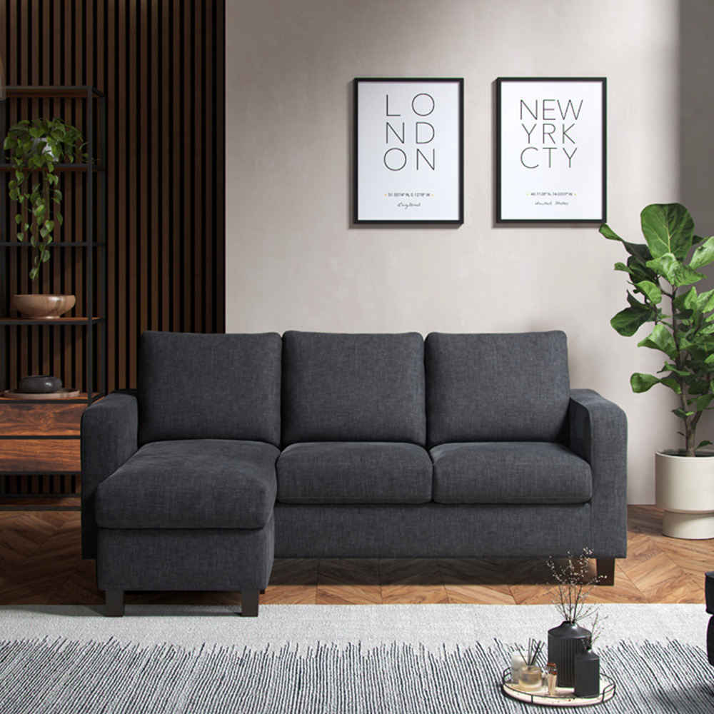 Monroe 3 Seater Turin Grey Reversible Chaise Sofa Image 3