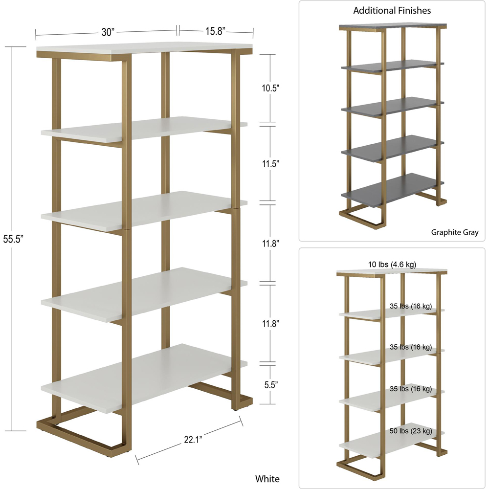 Dorel Home Camila 5 Shelf White Bookcase Image 7
