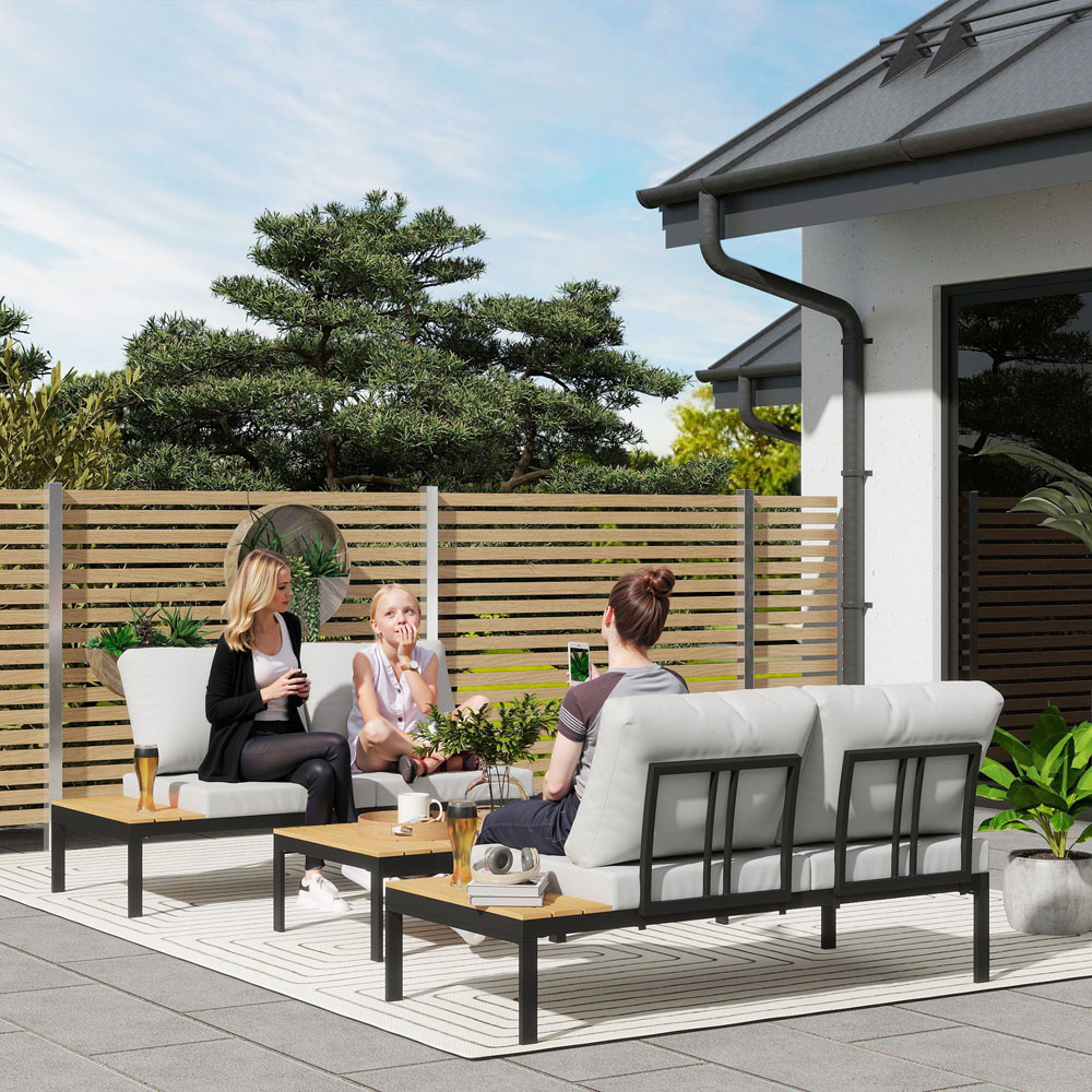 Outsunny 4 Seater Teak Garden Corner Sofa Set Image 3