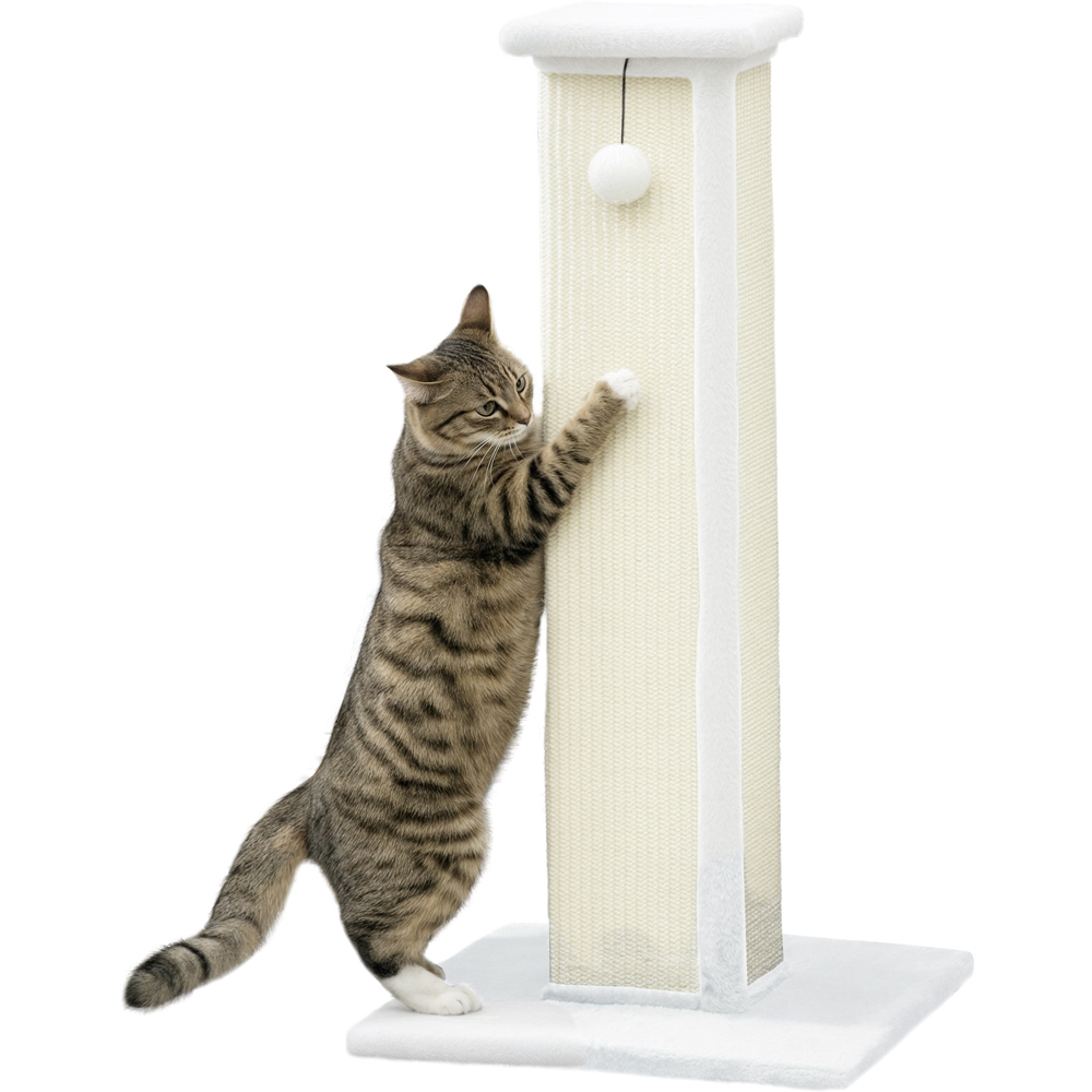 PawHut White Vertical Sisal Rope Ball Plush Cat Scratching Post 81cm Image 1