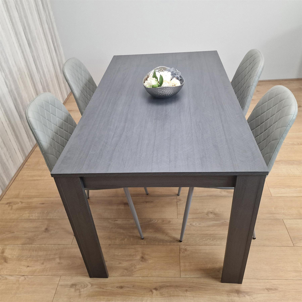 Portland Wood and Leather 4 Seater Dining Set Grey Image 2