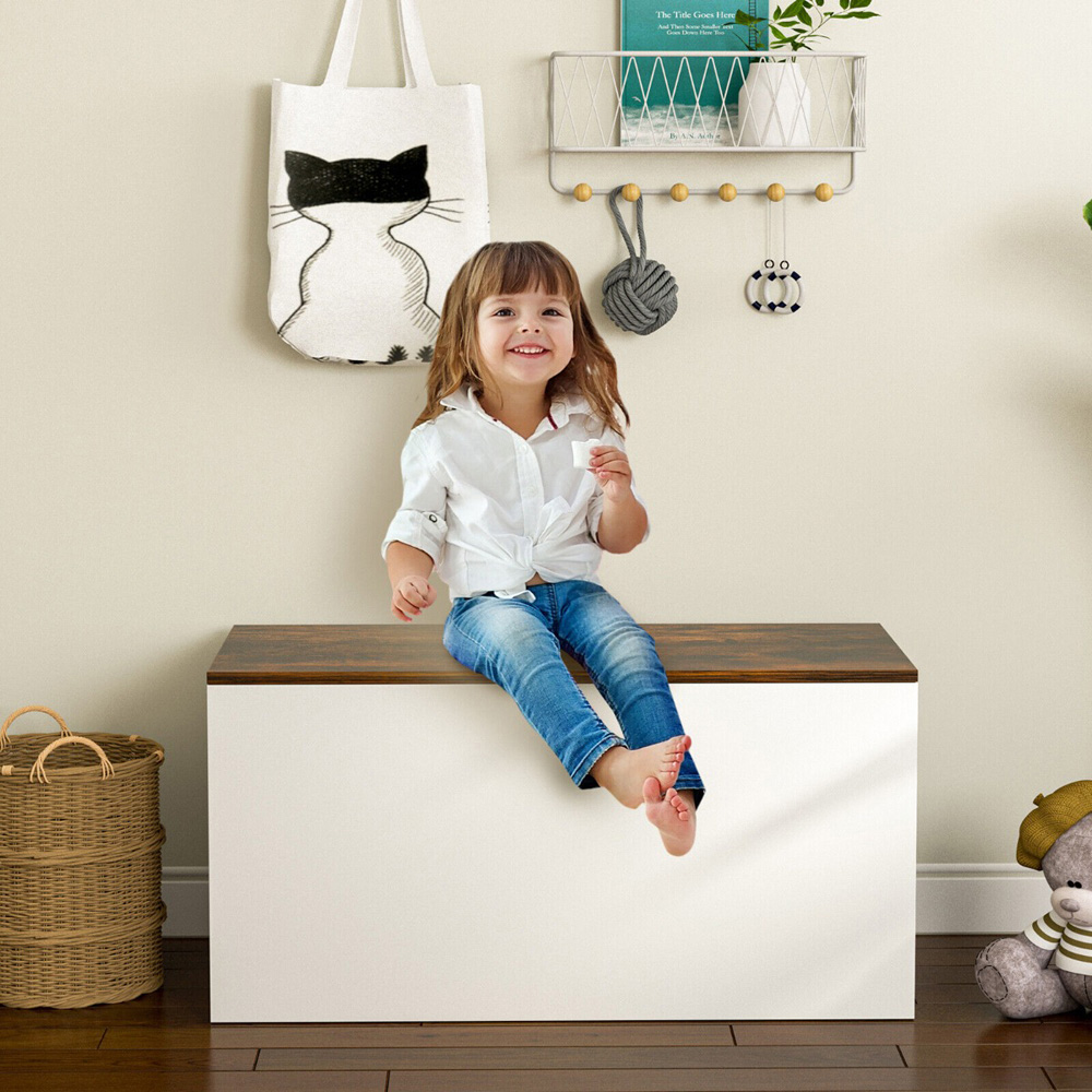 Costway Kids White Storage Chest with Flip Up Lid Image 3