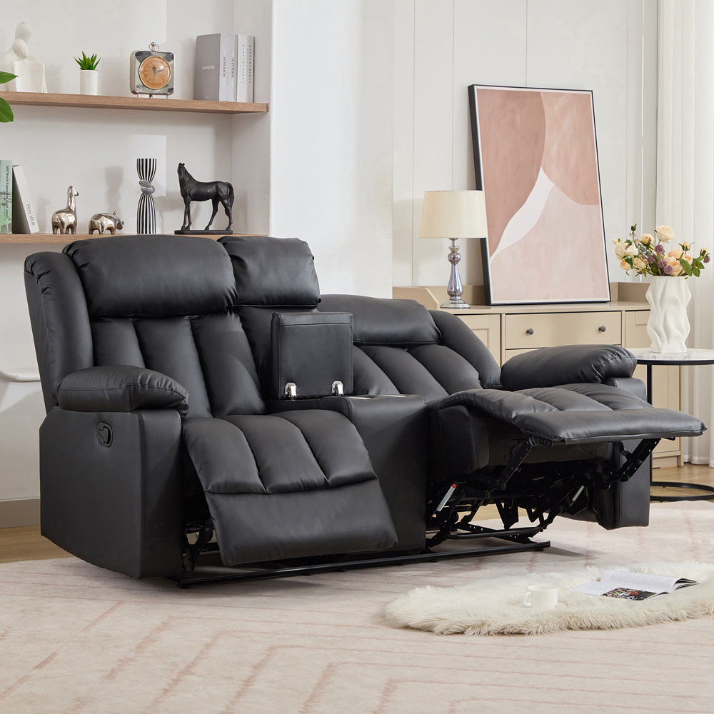 Artemis Home Sheridan 2 Seater Black Leather Manual Recliner Sofa with Central Console Image 3