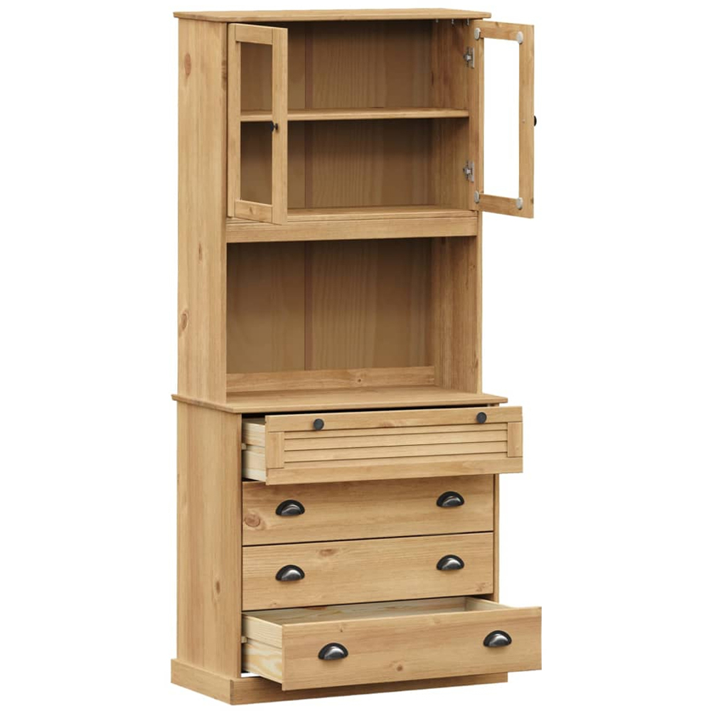 vidaXL Vigo 2 Glass Door 4 Drawer Single Shelf Solid Pine Wood Highboard Image 4