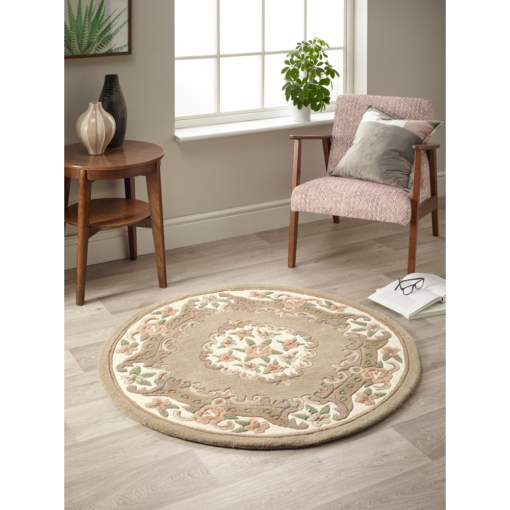 Origins Shensi Beige Wool Round Rug 120cm Image 2