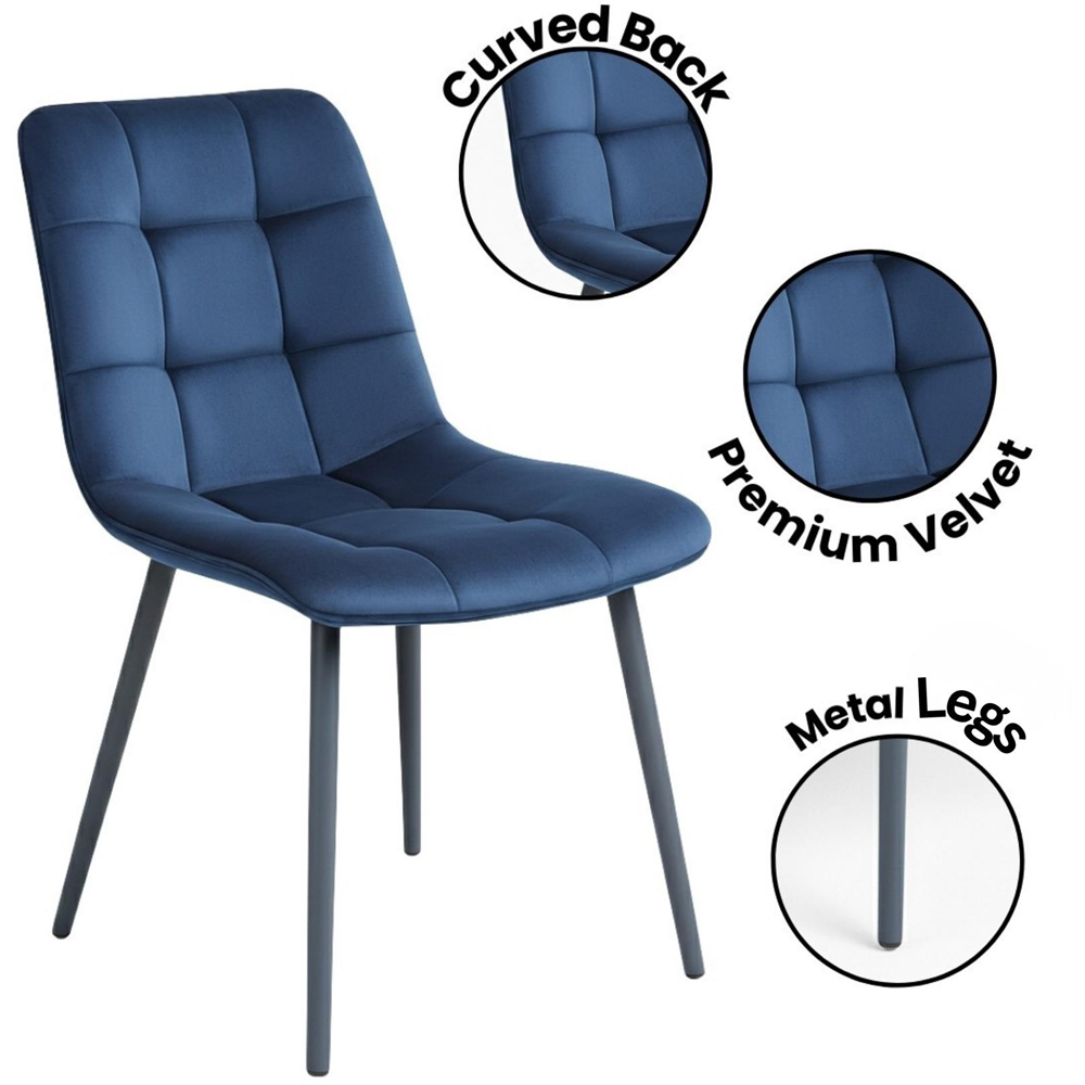 Portland 4 Seater Velvet Tufted Glass Tabletop Round Dining Set Blue Image 5