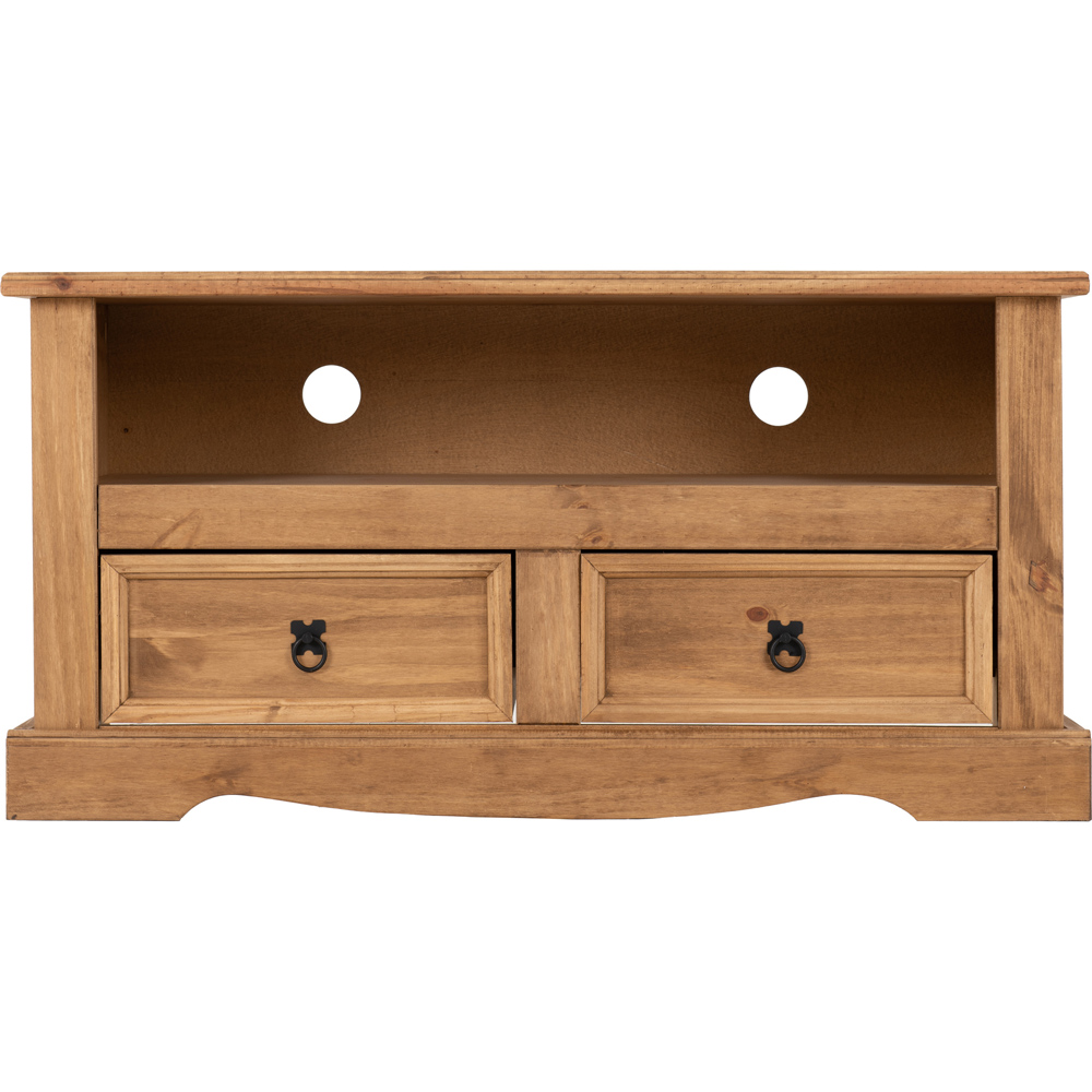 Seconique Corona 2 Drawer Distressed Waxed Pine Flat Screen TV Unit Image 3