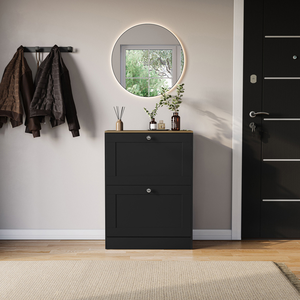 VIDA DESIGNS 2 Drawer Black and Oak Effect Shoe Cabinet Image 3