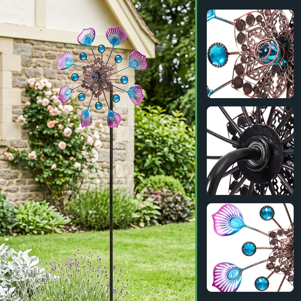 Living and Home 8 Blades Blue and Purple Metal Shell Wind Spinner 90cm Image 4