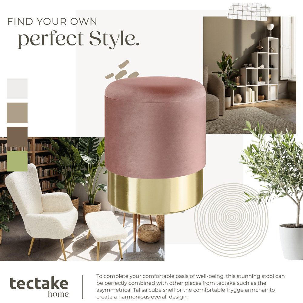 tectake Sarina Rose Velvet Look Padded Round Stool with Storage Image 8